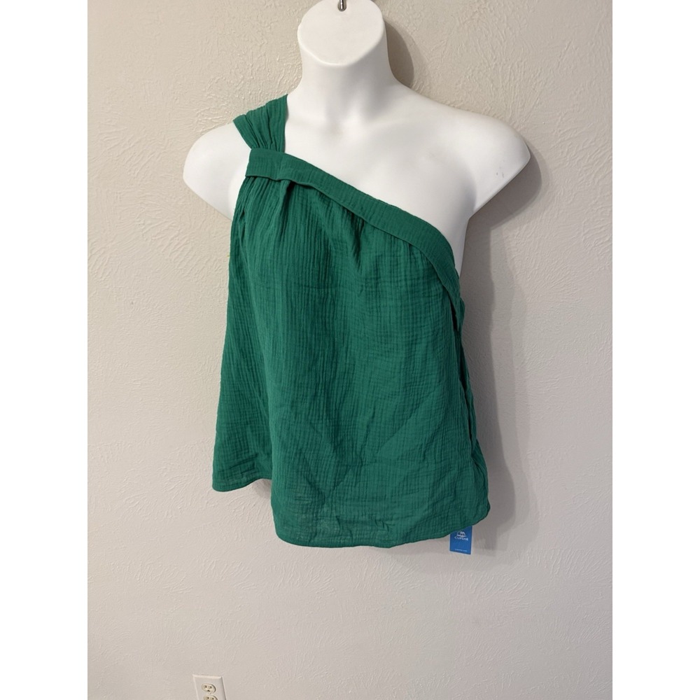 NWT Cupshe One Shoulder Gauze Cotton Top Kelly Green L